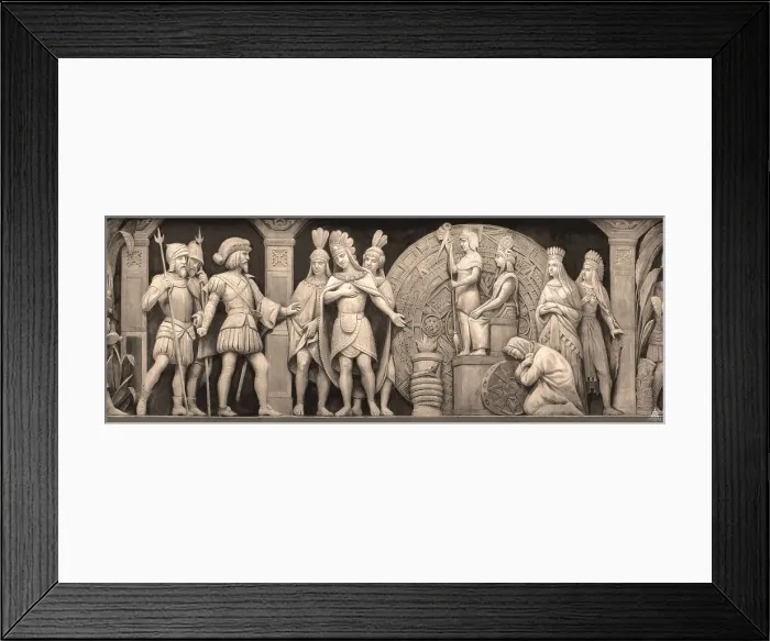 Framed Print : Cortez and Montezuma at Mexican Temple (The frieze in the Rotunda of the United States Capitol), 186 Artist: Brumidi, Constantino (1805-1880) Framed Print : Cortez and Montezuma at Mexican Temple (The frieze in the Rotunda of the United States Capitol), 186 Artist: Brumidi, Constantino (1805-1880)