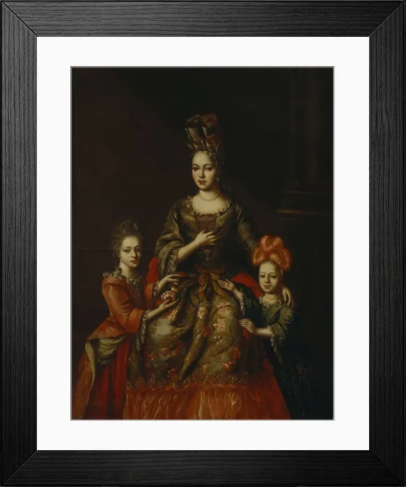 Framed Print : Portrait of Anastasiya Yakovlevna Naryshkina with children Alexandra Kirillovna und Tatyana Kirillovna, Early 18th cen Artist: Anonymous Framed Print : Portrait of Anastasiya Yakovlevna Naryshkina with children Alexandra Kirillovna und Tatyana Kirillovna, Early 18th cen Artist: Anonymous