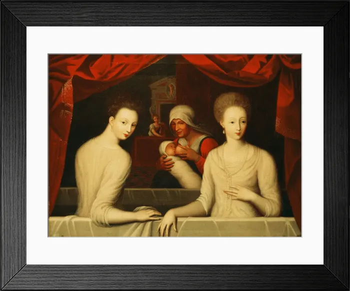 Framed Print : Gabrielle d Estrees and one of her sisters, duchesse de Villars, End of 16th century. Artist: Anonymous Framed Print : Gabrielle d Estrees and one of her sisters, duchesse de Villars, End of 16th century. Artist: Anonymous