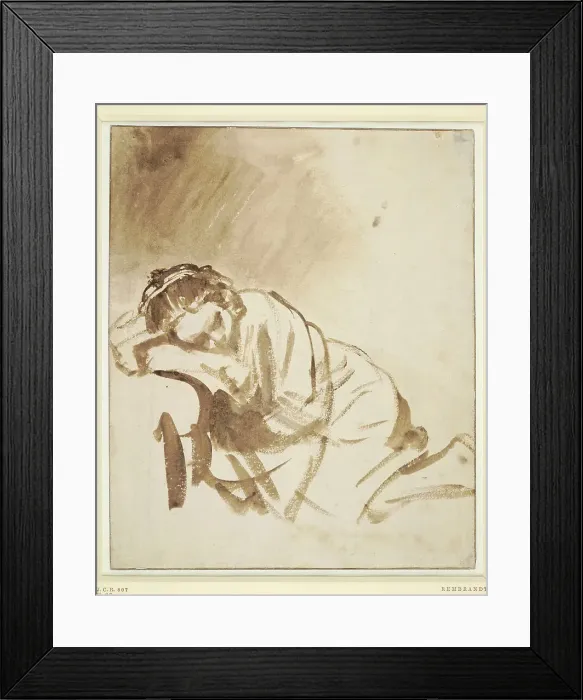 Framed Print : A young woman sleeping (Hendrickje Stoffels), ca 1654. Artist: Rembrandt van Rhijn (1606-1669) Framed Print : A young woman sleeping (Hendrickje Stoffels), ca 1654. Artist: Rembrandt van Rhijn (1606-1669)