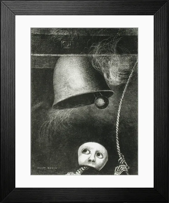 Framed Print : A Mask Sounds the Death Knell. Series: For Edgar Poe, 1882. Artist: Redon, Odilon (1840-1916) Framed Print : A Mask Sounds the Death Knell. Series: For Edgar Poe, 1882. Artist: Redon, Odilon (1840-1916)