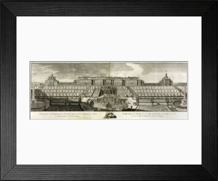 Framed Print : View of the Great Palace in Peterhof, 1761. Artist: Artemyev, Prokofy Artemyevich (1733 / 36-1811) Framed Print : View of the Great Palace in Peterhof, 1761. Artist: Artemyev, Prokofy Artemyevich (1733 / 36-1811)