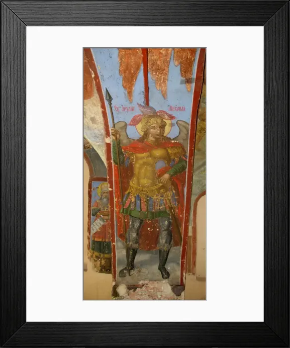 Framed Print : Saint Michael the Archangel. Fresco in the Cathedral of Our Lady of the Sign, Novgorod, Early 18th cen Artist: Bakhmatov, Ivan Yakovlevich (active Early 18th cen. ) Framed Print : Saint Michael the Archangel. Fresco in the Cathedral of Our Lady of the Sign, Novgorod, Early 18th cen Artist: Bakhmatov, Ivan Yakovlevich (active Early 18th cen. )