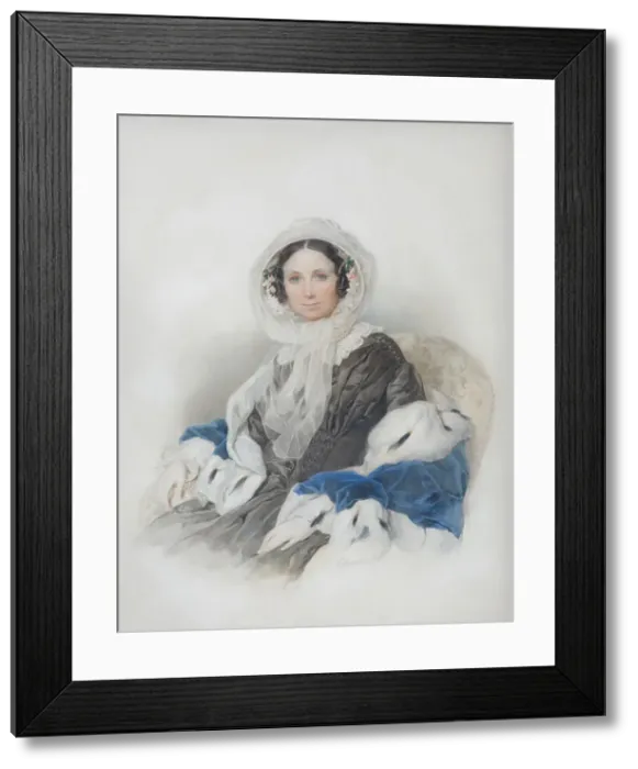 Framed Print : Portrait of Yelena Fyodorovna Ryumina (1800-1874), 1846. Artist: Sokolov, Pyotr Fyodorovich (1791-1848)