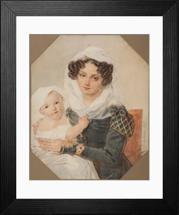 Framed Print : Portrait of Countess Maria Nikolayevna Volkonskaya (1805-1863) with son Nikolay, 1826. Artist: Sokolov, Pyotr Fyodorovich (1791-1848) Framed Print : Portrait of Countess Maria Nikolayevna Volkonskaya (1805-1863) with son Nikolay, 1826. Artist: Sokolov, Pyotr Fyodorovich (1791-1848)