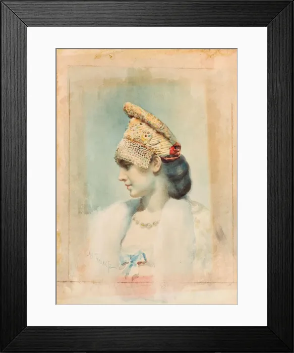 Framed Print : Portrait of a Girl Wearing a Kokoshnik, 1890. Artist: Bakst, Leon (1866-1924) Framed Print : Portrait of a Girl Wearing a Kokoshnik, 1890. Artist: Bakst, Leon (1866-1924)