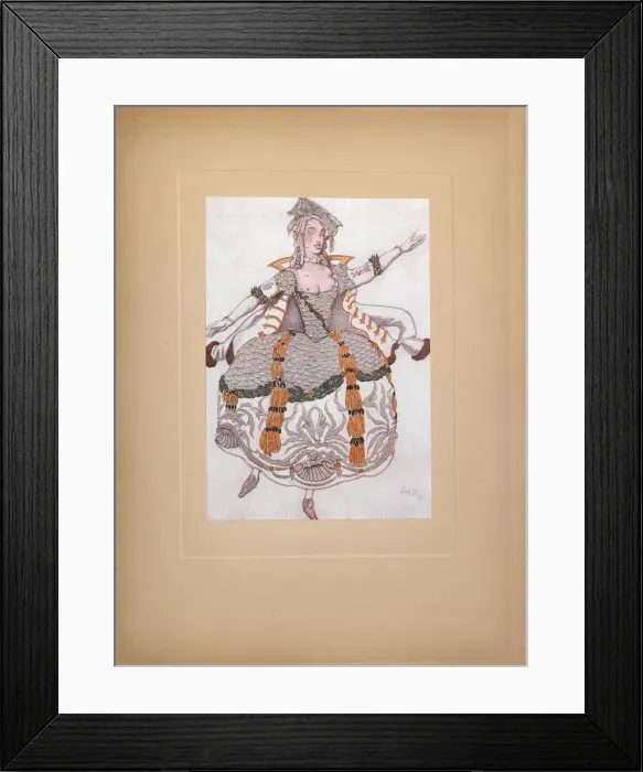 Framed Print : Costume design for the ballet Sleeping Beauty by P. Tchaikovsky, 1921. Artist: Bakst, Leon (1866-1924) Framed Print : Costume design for the ballet Sleeping Beauty by P. Tchaikovsky, 1921. Artist: Bakst, Leon (1866-1924)