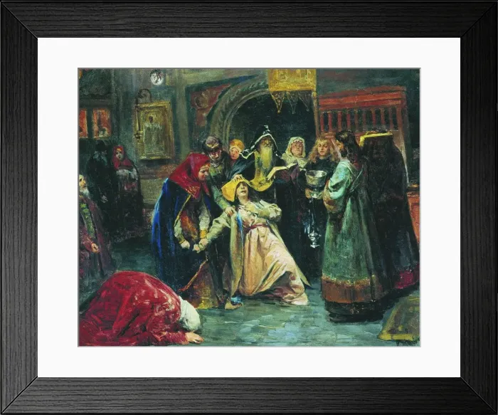 Framed Print : The forced tonsure, 1896. Artist: Lebedev, Klavdi Vasilyevich (1852-1916) Framed Print : The forced tonsure, 1896. Artist: Lebedev, Klavdi Vasilyevich (1852-1916)