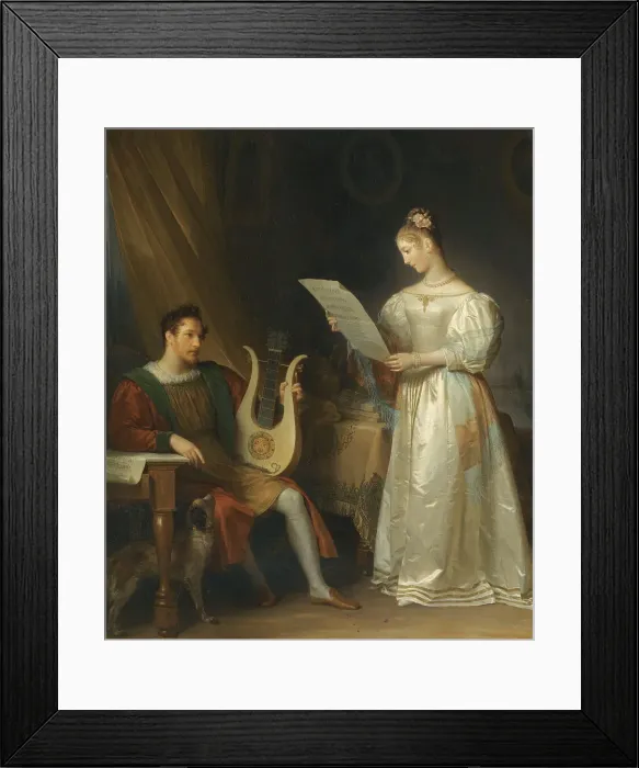 Framed Print : Interior with a Man holding a Lyre and a Woman with a Music Score. Artist: Gerard, Marguerite (1761-1837) Framed Print : Interior with a Man holding a Lyre and a Woman with a Music Score. Artist: Gerard, Marguerite (1761-1837)