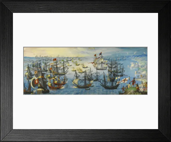 Framed Print : The Spanish Armada off the south coast of England, 1588. Artist: Monogrammist VHE (active ca 1600) Framed Print : The Spanish Armada off the south coast of England, 1588. Artist: Monogrammist VHE (active ca 1600)