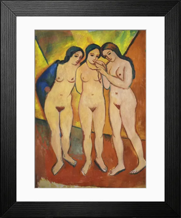 Framed Print : Three nudes, orange and red, 1912. Artist: Macke, August (1887-1914) Framed Print : Three nudes, orange and red, 1912. Artist: Macke, August (1887-1914)
