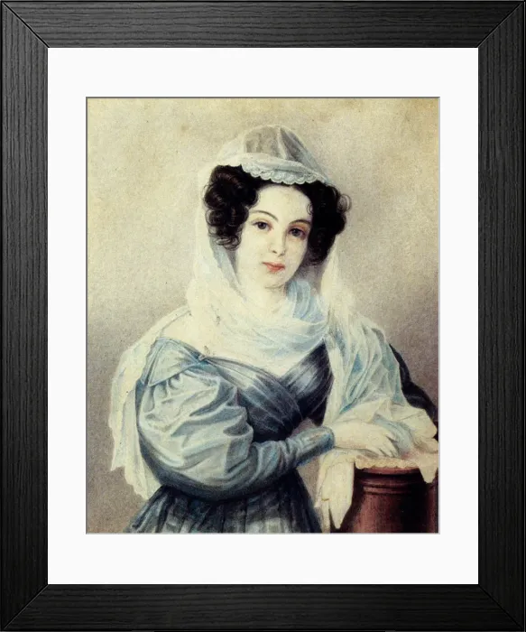 Framed Print : Portrait of Camilla Ivasheva (Le Dantieau) (1808-1839), wife of Decembrist Vasily Ivashev, 1834. Artist: Bestuzhev, Nikolai Alexandrovich (1791-1855)