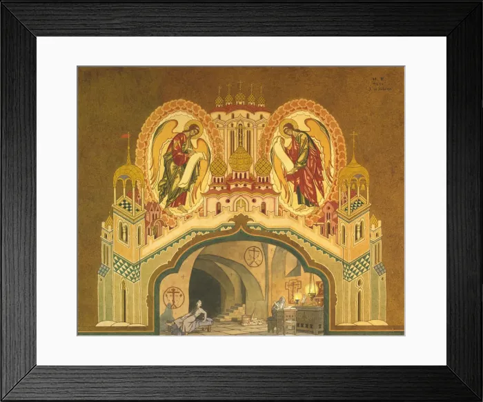 Framed Print : Chudov Monastery. Stage design for the opera Boris Godunov by M. Musorgsky, 1930. Artist: Bilibin, Ivan Yakovlevich (1876-1942) Framed Print : Chudov Monastery. Stage design for the opera Boris Godunov by M. Musorgsky, 1930. Artist: Bilibin, Ivan Yakovlevich (1876-1942)