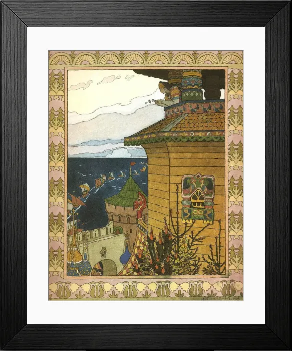 Framed Print : Illustration to the fairytale The White Duck, 1902. Artist: Bilibin, Ivan Yakovlevich (1876-1942) Framed Print : Illustration to the fairytale The White Duck, 1902. Artist: Bilibin, Ivan Yakovlevich (1876-1942)