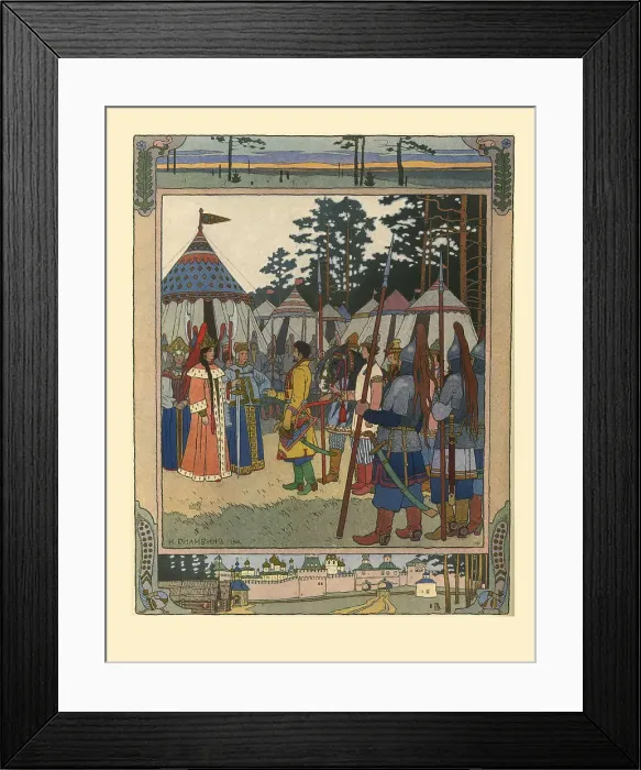 Framed Print : Illustration for the Fairy tale Marya Morevna, 1901. Artist: Bilibin, Ivan Yakovlevich (1876-1942) Framed Print : Illustration for the Fairy tale Marya Morevna, 1901. Artist: Bilibin, Ivan Yakovlevich (1876-1942)