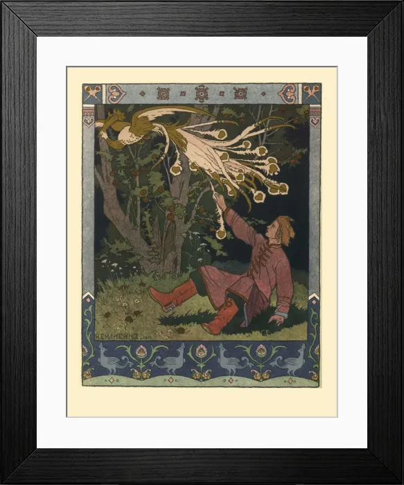 Framed Print : Illustration for the Fairy tale of Ivan Tsarevich, the Firebird, and the Gray Wolf, 1902. Artist: Bilibin, Ivan Yakovlevich (1876-1942) Framed Print : Illustration for the Fairy tale of Ivan Tsarevich, the Firebird, and the Gray Wolf, 1902. Artist: Bilibin, Ivan Yakovlevich (1876-1942)