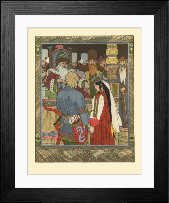 Framed Print : Illustration for the Fairy tale of Ivan Tsarevich, the Firebird, and the Gray Wolf, 1902. Artist: Bilibin, Ivan Yakovlevich (1876-1942) Framed Print : Illustration for the Fairy tale of Ivan Tsarevich, the Firebird, and the Gray Wolf, 1902. Artist: Bilibin, Ivan Yakovlevich (1876-1942)
