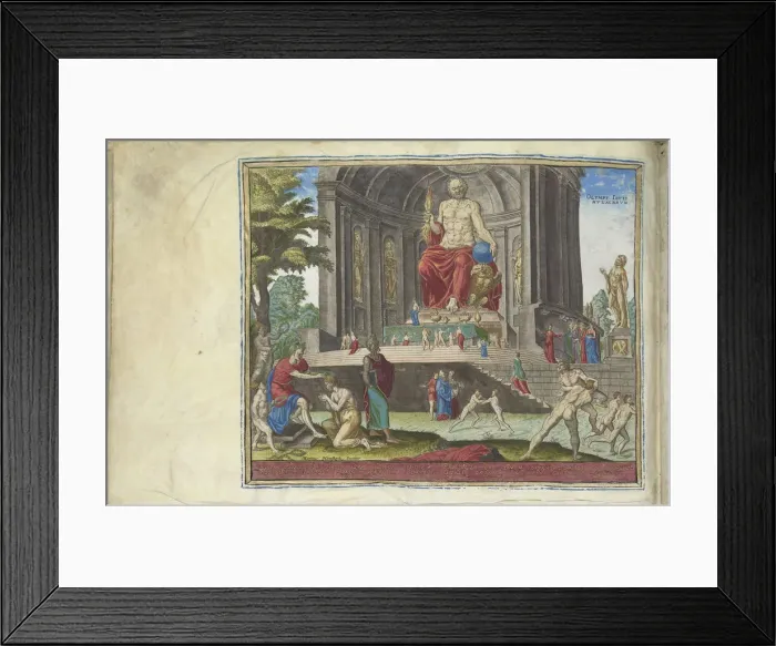Framed Print : The Statue of Jupiter at Olympia (from the series The Eighth Wonders of the World), 1572. Artist: Galle, Philipp (Philips) (1537-1612) Framed Print : The Statue of Jupiter at Olympia (from the series The Eighth Wonders of the World), 1572. Artist: Galle, Philipp (Philips) (1537-1612)