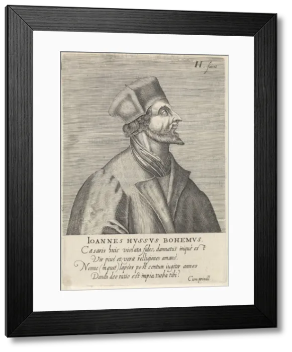 Framed Print : Portrait of John Hus, 1599. Artist: Hondius, Hendrik, the Elder (1573-1650) Framed Print : Portrait of John Hus, 1599. Artist: Hondius, Hendrik, the Elder (1573-1650)
