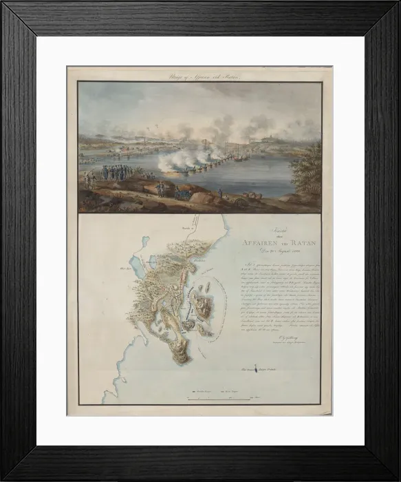 Framed Print : View and Map of the Affair at Ratan, on August 20, 1809, 1809. Artist: Gillberg, Carl Gustaf (1774-1855) Framed Print : View and Map of the Affair at Ratan, on August 20, 1809, 1809. Artist: Gillberg, Carl Gustaf (1774-1855)
