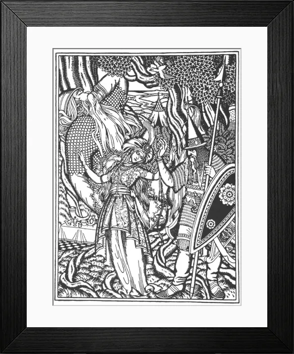 Framed Print : Ilya Muromets and Svyatogors wife, 1912. Artist: Bilibin, Ivan Yakovlevich (1876-1942) Framed Print : Ilya Muromets and Svyatogors wife, 1912. Artist: Bilibin, Ivan Yakovlevich (1876-1942)