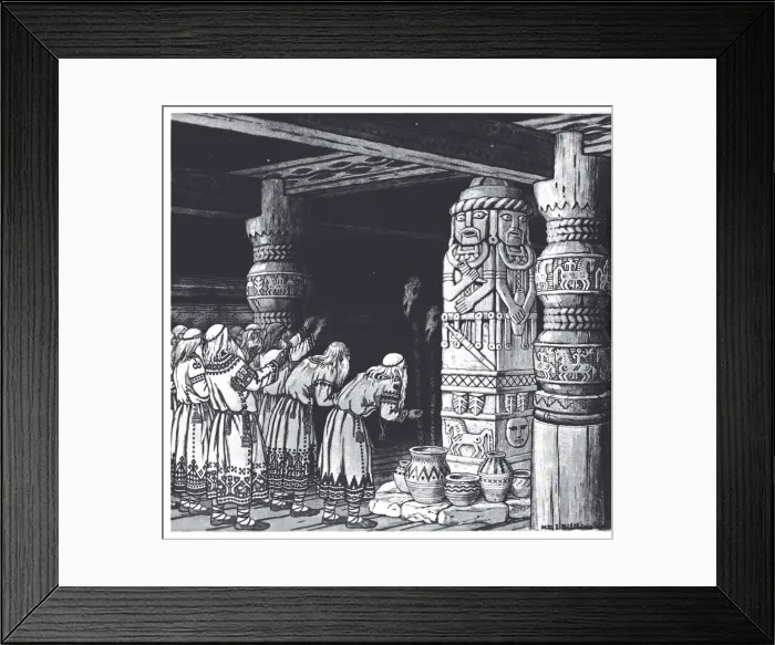 Framed Print : The Adoration of the god Svetovid, 1934. Artist: Bilibin, Ivan Yakovlevich (1876-1942) Framed Print : The Adoration of the god Svetovid, 1934. Artist: Bilibin, Ivan Yakovlevich (1876-1942)