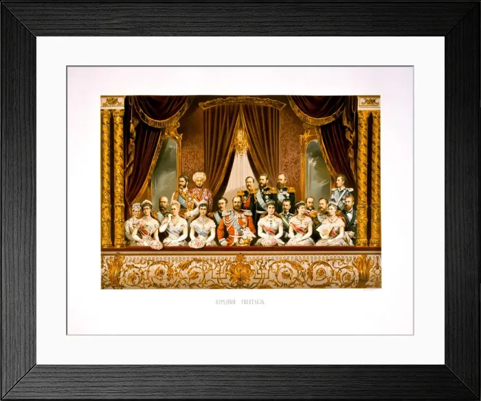 Framed Print : The group portrait at the Bolshoi Theater. Coronation of Empreror Alexander III and Empress Maria Fy Artist: Alexandrovsky, Stepan Fyodorovich (1843-1906) Framed Print : The group portrait at the Bolshoi Theater. Coronation of Empreror Alexander III and Empress Maria Fy Artist: Alexandrovsky, Stepan Fyodorovich (1843-1906)