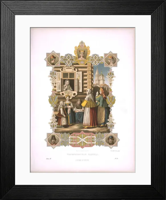 Framed Print : Costumes of Torzhok (From the series Clothing of the Russian state), before 1853. Artist: Solntsev, Fyodor Grigoryevich (1801-1892) Framed Print : Costumes of Torzhok (From the series Clothing of the Russian state), before 1853. Artist: Solntsev, Fyodor Grigoryevich (1801-1892)