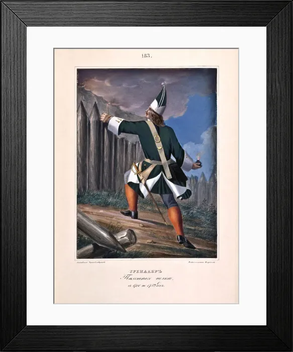 Framed Print : Grenadier of the Infantry Regiment in 1700-1732, 1841. Artist: Chorikov, Boris Artemyevich (1802-1866) Framed Print : Grenadier of the Infantry Regiment in 1700-1732, 1841. Artist: Chorikov, Boris Artemyevich (1802-1866)