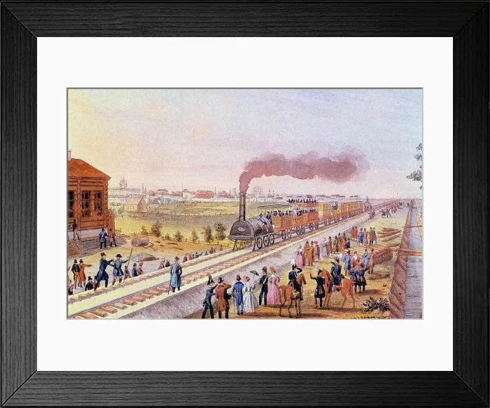 Framed Print : Arrival of the first train from St. Petersburg to Tsarskoye Selo on 30 October 1837, 1837. Artist: Martens, Friedrich von (1809-1875) Framed Print : Arrival of the first train from St. Petersburg to Tsarskoye Selo on 30 October 1837, 1837. Artist: Martens, Friedrich von (1809-1875)