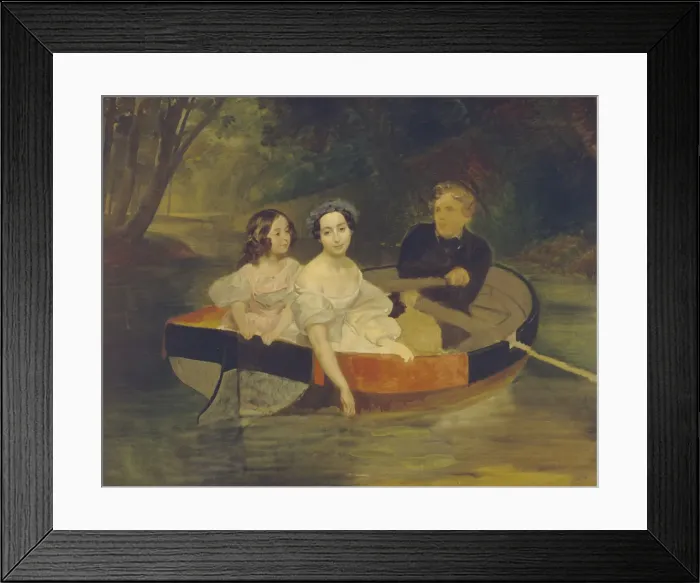 Framed Print : Self-portrait with Baroness Yekaterina Meller-Zakomelskaya and her daughter in a boat, 1833-1835. Artist: Briullov, Karl Pavlovich (1799-1852) Framed Print : Self-portrait with Baroness Yekaterina Meller-Zakomelskaya and her daughter in a boat, 1833-1835. Artist: Briullov, Karl Pavlovich (1799-1852)