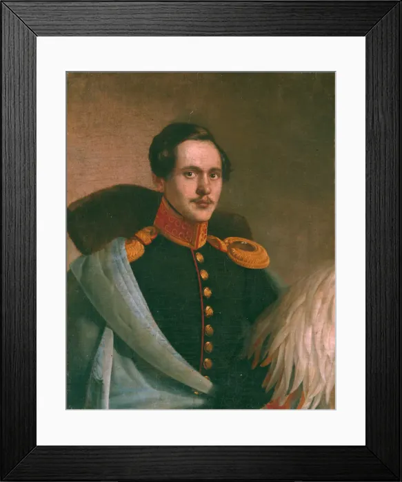 Framed Print : Portrait of the poet Mikhail Lermontov (1814-1841), 1834. Artist: Budkin, Philipp Osipovich (1806-1850) Framed Print : Portrait of the poet Mikhail Lermontov (1814-1841), 1834. Artist: Budkin, Philipp Osipovich (1806-1850)