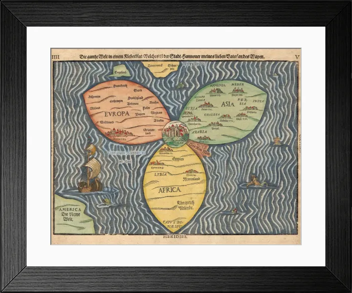Framed Print : The three continents with Jerusalem in the center of the World, 1581. Artist: Bunting, Heinrich (1545-1606) Framed Print : The three continents with Jerusalem in the center of the World, 1581. Artist: Bunting, Heinrich (1545-1606)