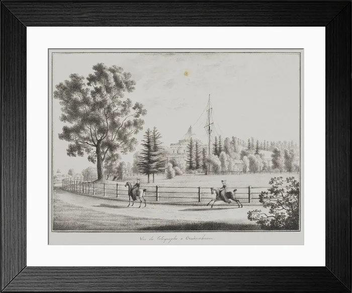 Framed Print : View of the Tobogganing Pavilion and the Telegraph at Oranienbaum, 1821-1822. Artist: Martynov, Andrei Yefimovich (1768-1826) Framed Print : View of the Tobogganing Pavilion and the Telegraph at Oranienbaum, 1821-1822. Artist: Martynov, Andrei Yefimovich (1768-1826)