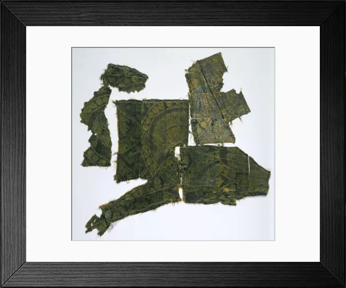 Framed Print : Fragments of a Caftan Covered with a Silk Fabric with a Senmurv Pattern. (Moshchevaya Balka Burial M Artist: Medieval Culture of the North Caucasian Silk Road Framed Print : Fragments of a Caftan Covered with a Silk Fabric with a Senmurv Pattern. (Moshchevaya Balka Burial M Artist: Medieval Culture of the North Caucasian Silk Road
