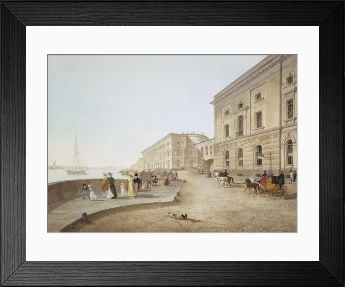 Framed Print : View of the Neva Embankment by the Old Hermitage Building, 1824. Artist: Beggrov, Karl Petrovich (1799-1875) Framed Print : View of the Neva Embankment by the Old Hermitage Building, 1824. Artist: Beggrov, Karl Petrovich (1799-1875)