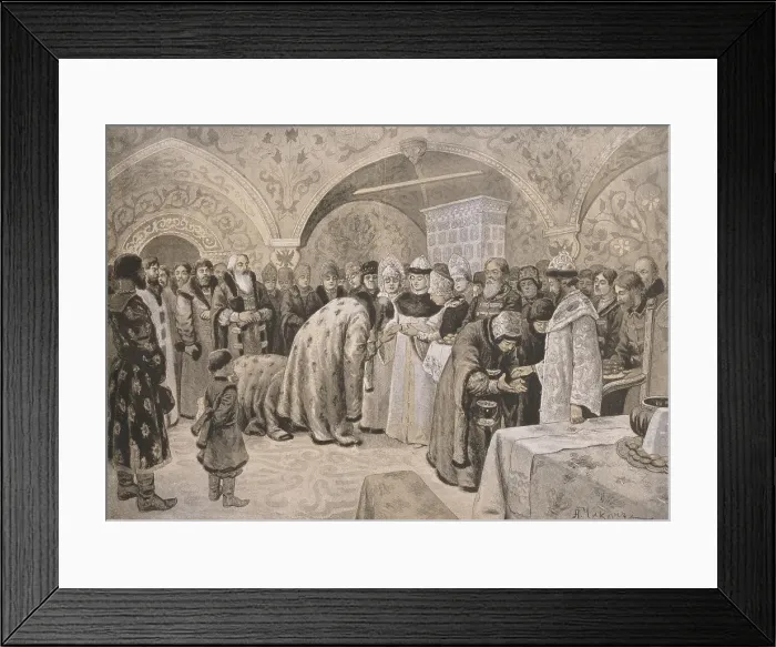 Framed Print : Welcome to the Tsarina after the Easter Matins. Artist: Chikin, Alexander Andreyevich (1865-1924) Framed Print : Welcome to the Tsarina after the Easter Matins. Artist: Chikin, Alexander Andreyevich (1865-1924)