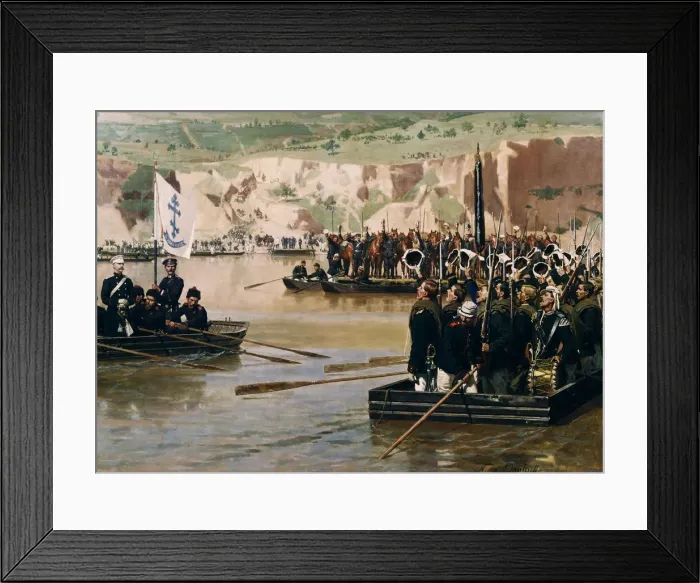 Framed Print : The Russians crossing the Danube at Svishtov in Juny 1877, 1870s. Artist: Dmitriev-Orenburgsky, Nikolai Dmitrievich (1837-1898) Framed Print : The Russians crossing the Danube at Svishtov in Juny 1877, 1870s. Artist: Dmitriev-Orenburgsky, Nikolai Dmitrievich (1837-1898)