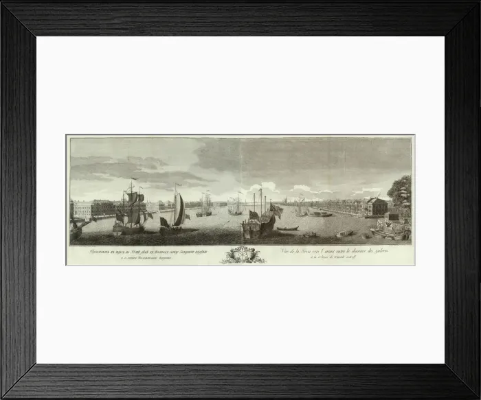 Framed Print : View of the Neva River between the Galley Yard and the Vasilyevsky Island (Book to the 50th anniversary of St Petersburg), 1753. Artist: Elyakov, Ivan Petrovich (1725-1756) Framed Print : View of the Neva River between the Galley Yard and the Vasilyevsky Island (Book to the 50th anniversary of St Petersburg), 1753. Artist: Elyakov, Ivan Petrovich (1725-1756)