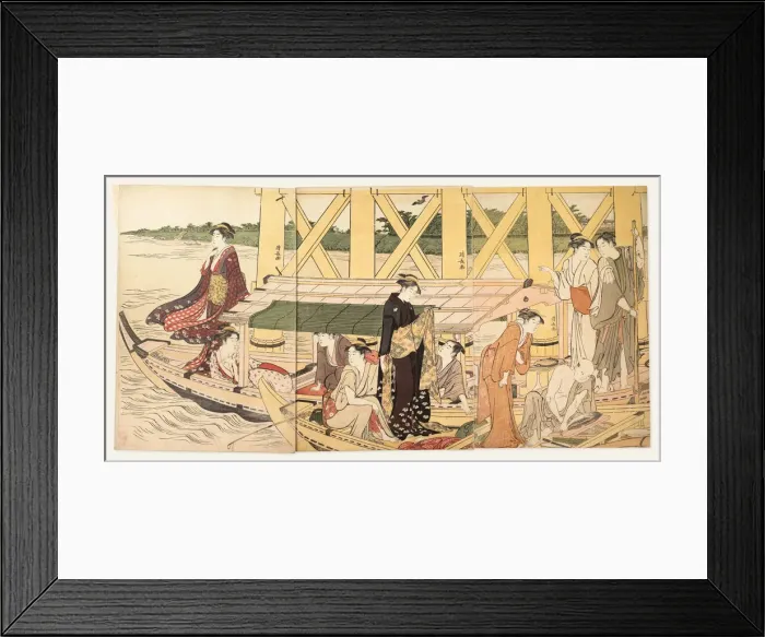 Framed Print : Boating Parties under the Ryogoku Bridge, c. 1785 Framed Print : Boating Parties under the Ryogoku Bridge, c. 1785