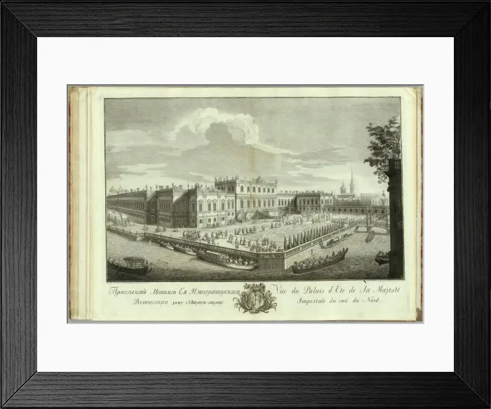Framed Print : The Summer Palace in St. Petersburg (Book to the 50th anniversary of the founding of St. Petersburg), 1753. Artist: Grekov, Alexei Angileevich (1723 / 26-after 1770) Framed Print : The Summer Palace in St. Petersburg (Book to the 50th anniversary of the founding of St. Petersburg), 1753. Artist: Grekov, Alexei Angileevich (1723 / 26-after 1770)