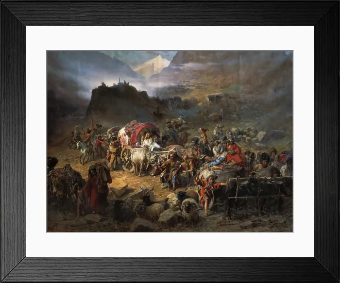 Framed Print : The mountaineers leave the aul before approach of the Russian army, 1872. Artist: Grusinsky, Pyotr Nikolayevich (1837-1892) Framed Print : The mountaineers leave the aul before approach of the Russian army, 1872. Artist: Grusinsky, Pyotr Nikolayevich (1837-1892)