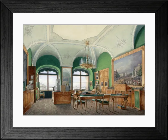 Framed Print : Interiors of the Winter Palace. The Large Study of Emperor Nicholas I, 1860s. Artist: Hau, Eduard (1807-1887) Framed Print : Interiors of the Winter Palace. The Large Study of Emperor Nicholas I, 1860s. Artist: Hau, Eduard (1807-1887)