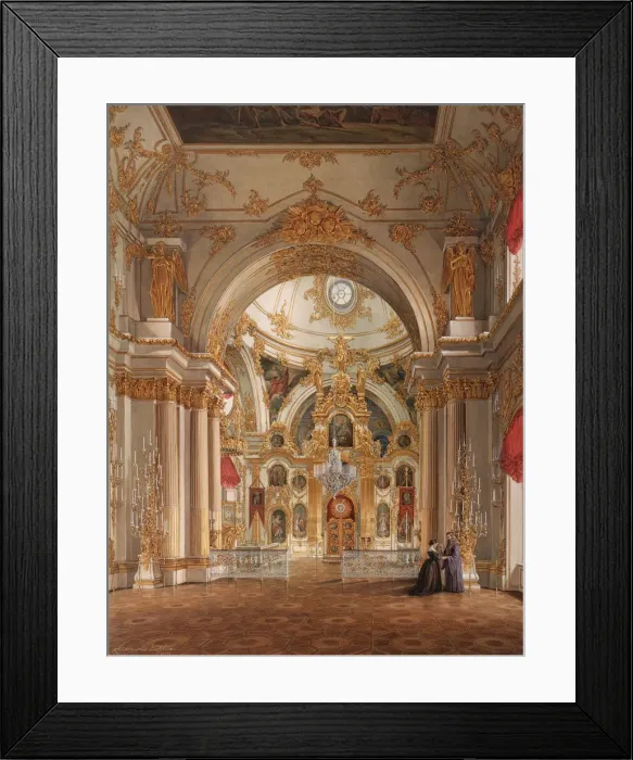 Framed Print : Interiors of the Winter Palace. The Cathedral in the Winter Palace, 1860s. Artist: Hau, Eduard (1807-1887) Framed Print : Interiors of the Winter Palace. The Cathedral in the Winter Palace, 1860s. Artist: Hau, Eduard (1807-1887)