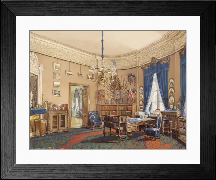 Framed Print : Interiors of the Winter Palace. The Study of Crown Prince Nikolay Aleksandrovich, 1865. Artist: Hau, Eduard (1807-1887) Framed Print : Interiors of the Winter Palace. The Study of Crown Prince Nikolay Aleksandrovich, 1865. Artist: Hau, Eduard (1807-1887)