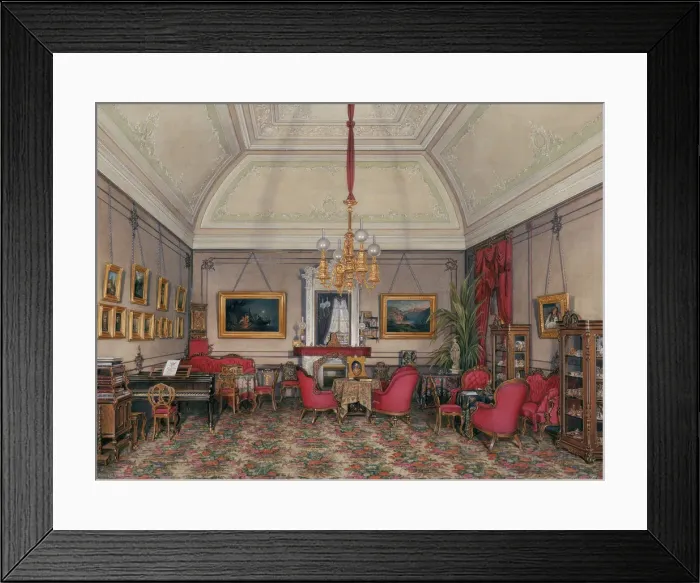 Framed Print : Interiors of the Winter Palace. The Fifth Reserved Apartment. The Drawing-Room of Grand Princess Maria Alexandrovna, 1874. Artist: Hau, Eduard (1807-1887) Framed Print : Interiors of the Winter Palace. The Fifth Reserved Apartment. The Drawing-Room of Grand Princess Maria Alexandrovna, 1874. Artist: Hau, Eduard (1807-1887)