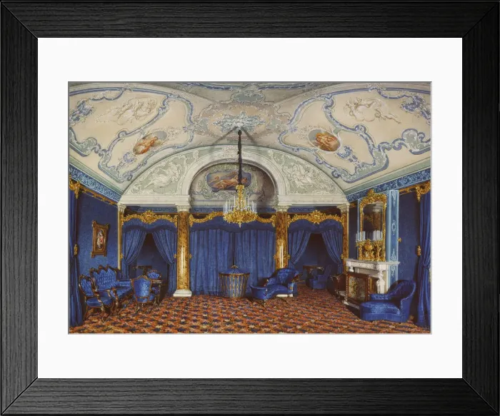 Framed Print : Interiors of the Winter Palace. The Fourth Reserved Apartment. A Bedroom, 1868. Artist: Hau, Eduard (1807-1887) Framed Print : Interiors of the Winter Palace. The Fourth Reserved Apartment. A Bedroom, 1868. Artist: Hau, Eduard (1807-1887)