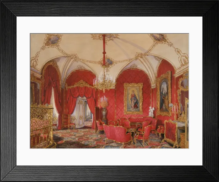 Framed Print : Interiors of the Winter Palace. The Fourth Reserved Apartment. The Corner Room, 1868. Artist: Hau, Eduard (1807-1887) Framed Print : Interiors of the Winter Palace. The Fourth Reserved Apartment. The Corner Room, 1868. Artist: Hau, Eduard (1807-1887)