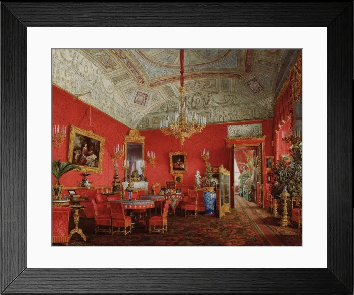 Framed Print : Interiors of the Winter Palace. The Large Drawing Room of Empress Alexandra Fyodorovna, 1858. Artist: Hau, Eduard (1807-1887) Framed Print : Interiors of the Winter Palace. The Large Drawing Room of Empress Alexandra Fyodorovna, 1858. Artist: Hau, Eduard (1807-1887)