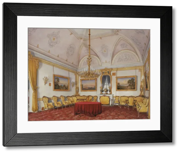 Framed Print : Interiors of the Winter Palace. The Third Reserved Apartment. The Drawing Room, 1872. Artist: Hau, Eduard (1807-1887) Framed Print : Interiors of the Winter Palace. The Third Reserved Apartment. The Drawing Room, 1872. Artist: Hau, Eduard (1807-1887)